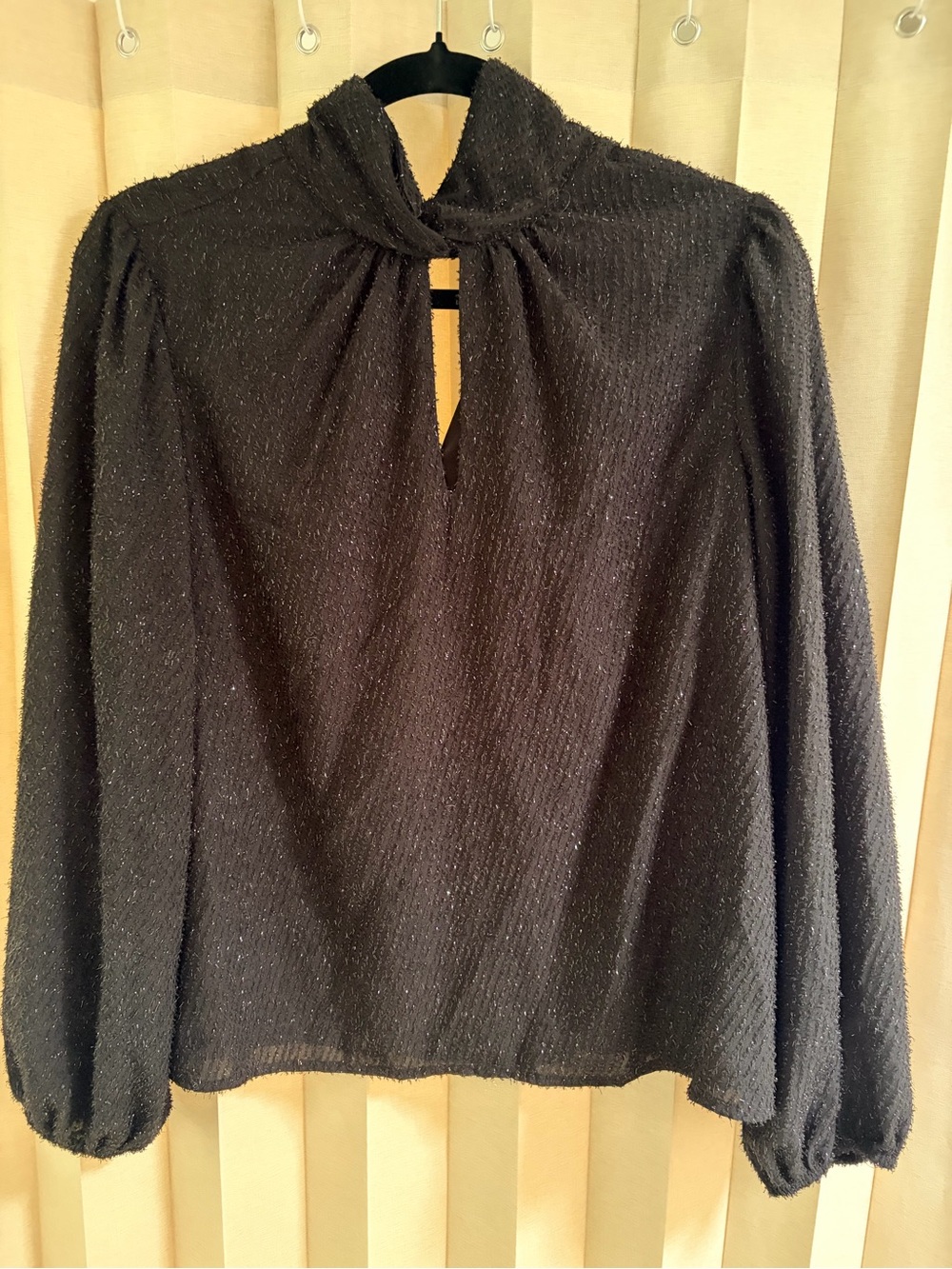 Nine West Twist Neck Long Sleeve Sparkle Blouse